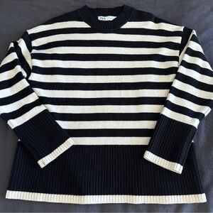 Zara Oversized Black and Ivory Striped Sweater